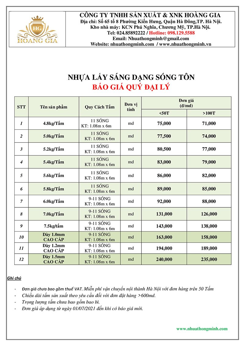 Báo giá tấm lợp lấy sáng thông minh poly dạng sóng tôn
